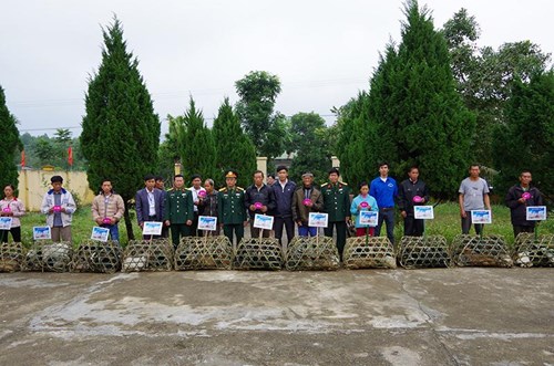 Lâm trường 103, Đoàn Kinh tế-Quốc phòng 327 trao con giống hỗ trợ bà con huyện Hải Hà, tỉnh Quảng Ninh. Ảnh: VĂN THUẬN