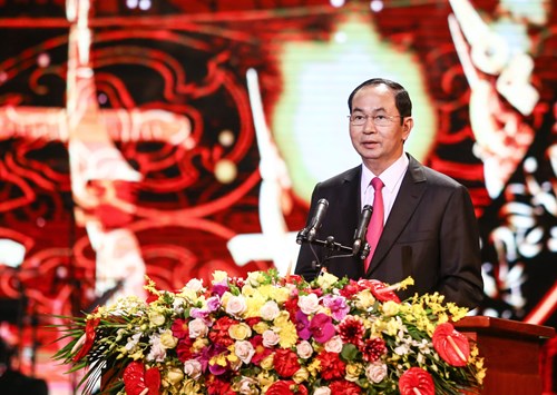 Chủ tịch nước Trần Đại Quang phát biểu tại Chương trình giao lưu nghệ thuật "Xuân Quê Hương 2018: Việt Nam Rạng ngời tương lai".