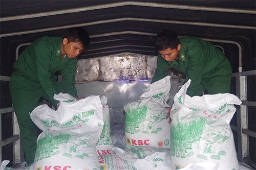 Xe tải cùng tang vật bị tạm giữ.
