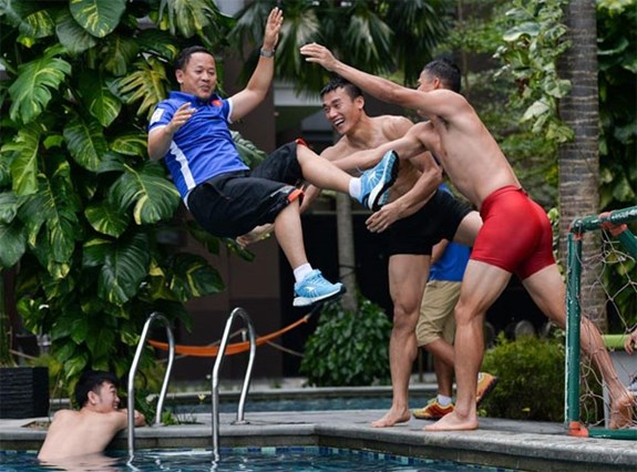 Olympic Việt Nam đã có được tinh thần tốt trước khi bước vào trận tranh huy chương đồng. Ảnh: VIỆT HÙNG