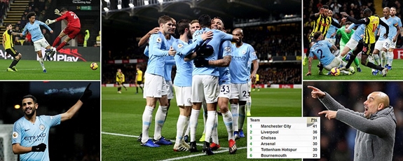 Chiến thắng trên sân của Watford giúp thầy trò Pep Guardiola củng cố ngôi đầu. Ảnh: Dailymail
