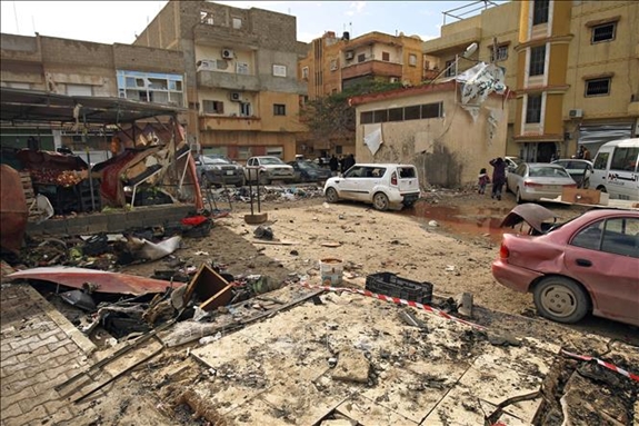 Hiện trường một vụ tấn công tại Benghazi, Libya ngày 24-1-2018. Ảnh: TTXVN.