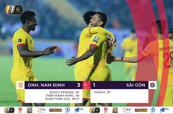 Dược Nam Hà Nam Định thắng 3-1 trước CLB Sài Gòn. Ảnh: VPF