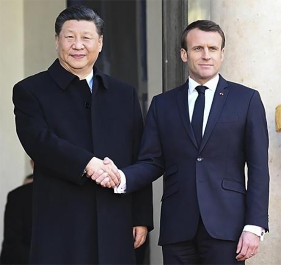 Chủ tịch Trung Quốc Tập Cận Bình và Tổng thống Pháp Emmanuel Macron tại Điện Élysée ở thủ đô Paris, Pháp. Ảnh: Tân Hoa Xã.