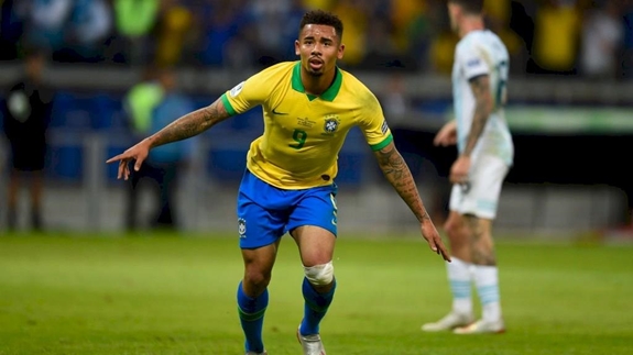 Jesus ăn mừng bàn thắng vào lưới Argentina ở bán kết Copa America 2019. Ảnh: Goal.