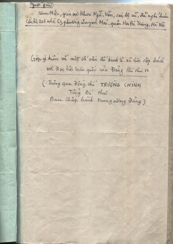 Trang bìa bản góp ý kiến.