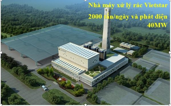 Phối cảnh Nhà máy đốt rác phát điện Vietstar tại Củ Chi (Thành phố Hồ Chí Minh) do PECC1 thiết kế, đã khởi công ngày 28-8-2019.