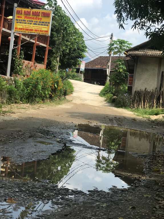 Đây cũng là con đường dẫn vào các homestay ở bản Ngòi với những ổ trâu, ổ gà ngập nước ngày mưa và bụi bẩn ngày nắng.