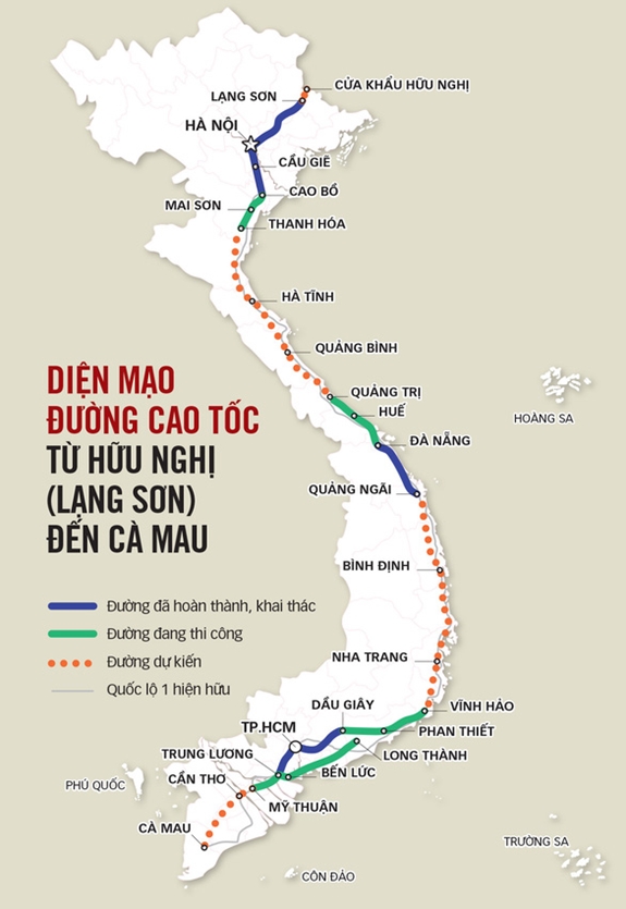 Toàn cảnh tuyến đường cao tốc Bắc – Nam. Ảnh: VnExpress.