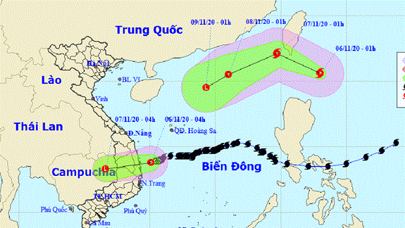 Đường đi của bão số 11. Ảnh: Trung tâm dự báo khí tượng thủy văn quốc gia.