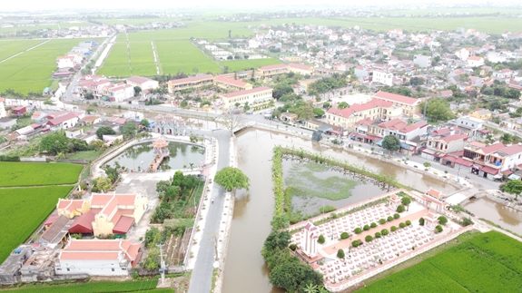 Một góc xã nông thôn mới Xuân Hòa (huyện Xuân Trường, tỉnh Nam Định) nhìn từ trên cao.